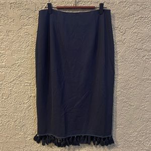 DAINTY JEWELLS | navy blue tassel midi stretch skirt
